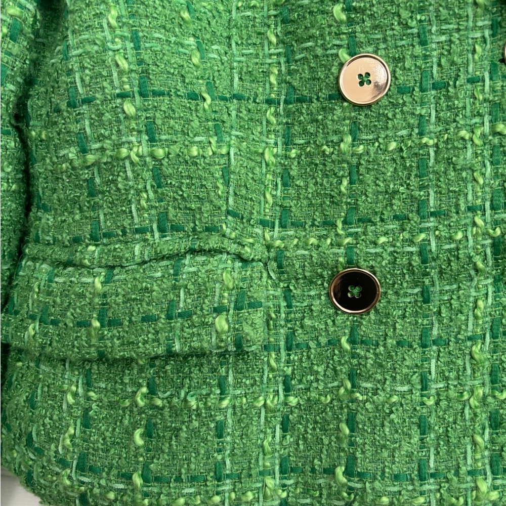 RACHEL ZOE GREEN APPLE TWEED TEXTURED DOUBLE BREASTED BUTTON BLAZER  SZ  L - Picture 8 of 13